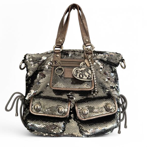 Coach Poppy Limited Edition Sequin Shoulder Bag Tote With‎ Charms - Picture 1 of 14